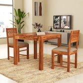 ONIJA  Solid Sheesham Wood 2 Seater Dining Table Set with Cushioned Chairs for Dining Room | Living Room | Home & Office | Hotels Restaurant & Cafe (2 Seater, Honey) - HONEY FINISH